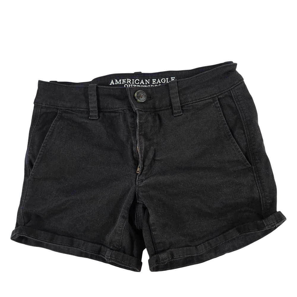 American Eagle Super Stretch Midi Shorts Black Size 2 Rolled Cuffs 15024